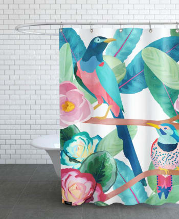 Birds - Rideau de douche en polyester en rose & turquoise 150x200