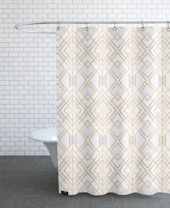 Golden geo - Rideau de douche en polyester en blanc 150x200
