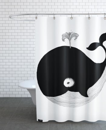 Whale - Rideau de douche en polyester en blanc & noir 150x200