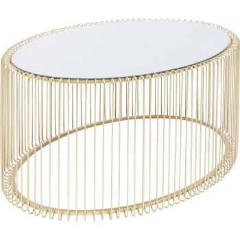 Wire - Table basse ovale en acier doré et verre miroir
