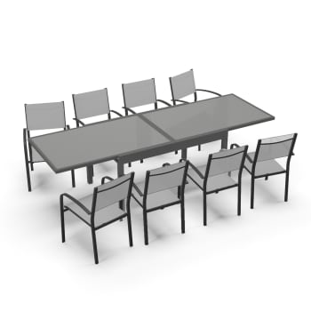 Lio 8 - Table de jardin 8 personnes en aluminium gris et anthracite