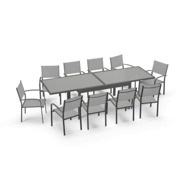 Lio 10 - Table de jardin extensible 10 places en aluminium anthracite et gris