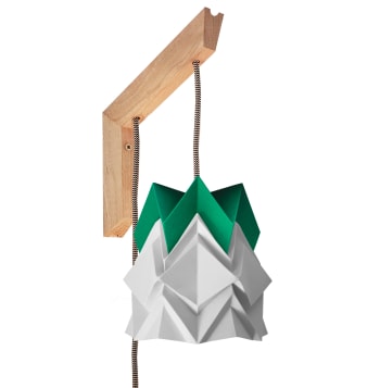 MOKUZAI - Aplique de madera y pantalla origami pequeña blanca y verde en papel