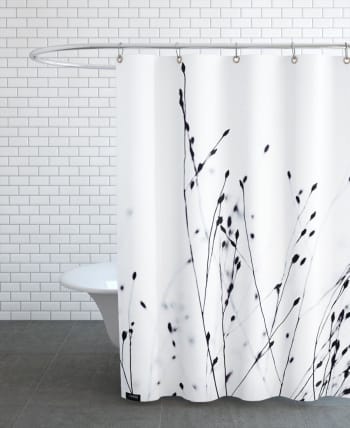 Black grass - Rideau de douche en polyester en blanc & noir 150x200