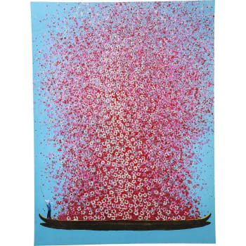 Flower boat - Leinwandbild aus Baumwolle mit Blüten in Blau und Pink 120x60cm