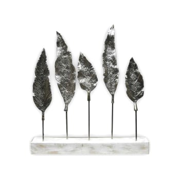 Abachi - Feuilles en métal sur socle h 52 cm  blanc 50x8x52 cm