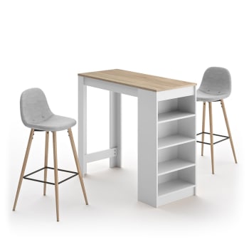 Cocoon - Mesa y sillas efecto madera blanco y roble natural - gris claro