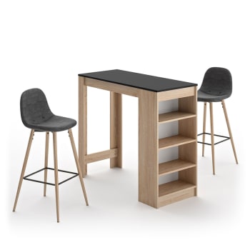 Cocoon - Mesa y sillas efecto madera roble natural y negro - gris antracita