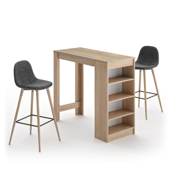 Cocoon - Mesa y sillas efecto madera roble natural  - gris antracita