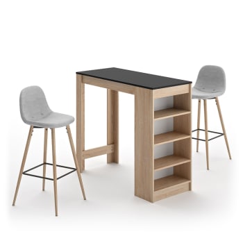 Cocoon - Mesa y sillas efecto madera roble natural y negro - gris claro