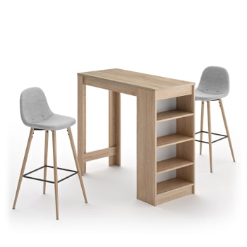 Cocoon - Mesa y sillas efecto madera roble natural  - gris claro
