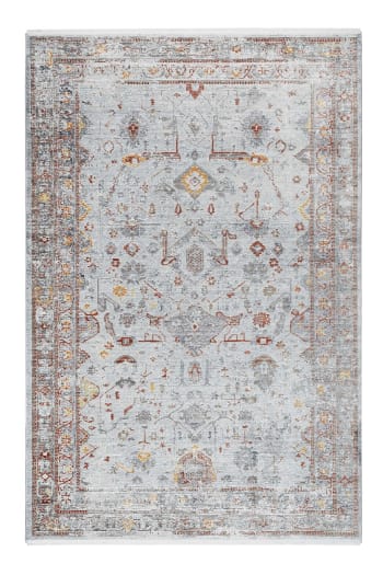 Soho - Tapis vintage bohème à poils ras et franges multicolore beige 170x120