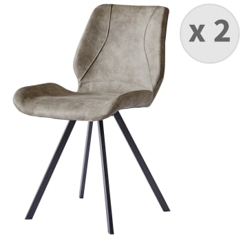 HORIZON - Chaise industrielle micro vintage marron clair et noir brossé (x2)