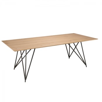 Madison - Mesa de comedor de madera roble y patas de metal negro de 220 cm