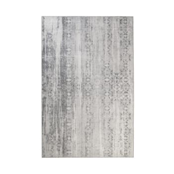Alaska - Tapis rayé vintage en polyester gris 80x150