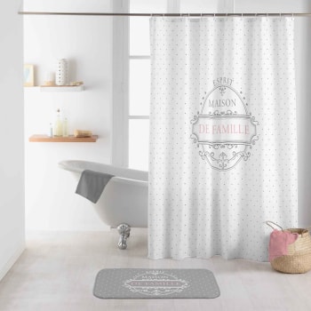 MAISON DE FAMILLE - Rideau de douche imprimé polyester blanc 200x180cm