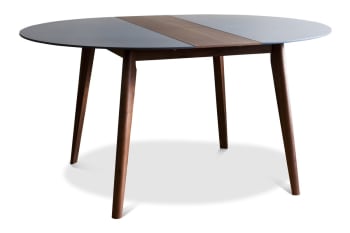 Cristina - Mesa extensible escandinava de madera marron y azul