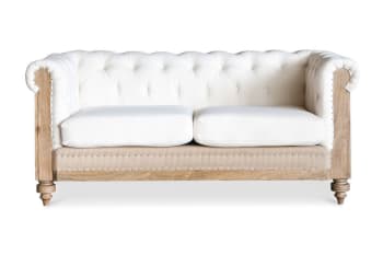 Montaigu - 2-Sitzer Chesterfield-Sofa aus Leinen, weiß