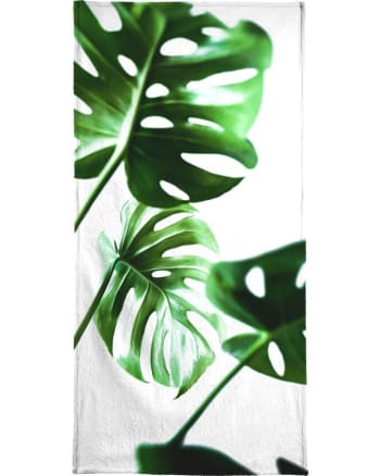 Monstera 4 - Serviette de bain en éponge-velours en blanc & vert 40x80