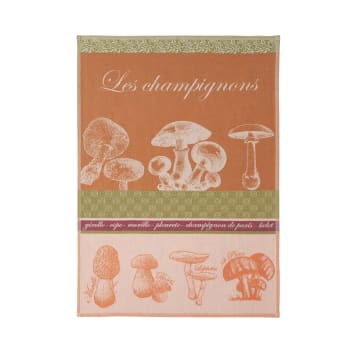 Champignons - Torchon en jacquard de coton orange 50x75