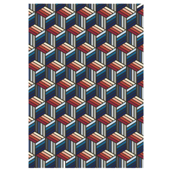 Diago - Tapis bleu motifs hexagonales en laine 230 x 160 cm