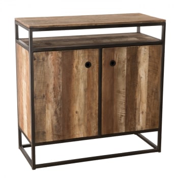 Buffet 2 portes en teck recyclé acacia mahogany métal noir
