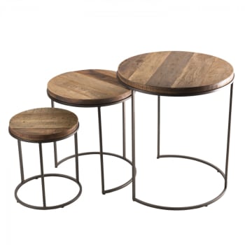Alida - Tables d'appoint en teck recyclé acacia mahogany pieds métal noir D50