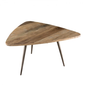 Alida - Mesa de centro ovalada de madera de teca reciclada y metal de 75 cm