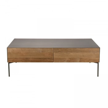 Madison - Table basse 2 tiroirs teck recyclé pieds métal gris anthracite L111