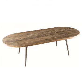 Alida - Mesa de centro ovalada de madera de teca reciclada y metal de 120 cm