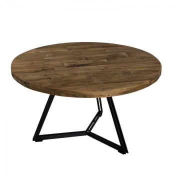 Alida - Table basse ronde en teck recyclé et pieds métal noir D75