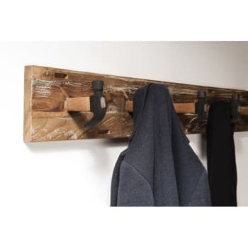 Alida - Perchero de pared con 5 ganchos de madera teca reciclada y metal