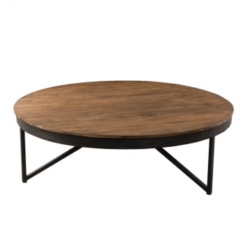 Alida - Table basse ronde en teck recyclé pieds métal D110