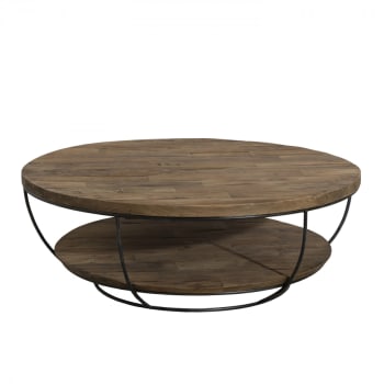 Alida - Couchtisch mit zwei Tischplatten aus Holz und Metall, D100, schwarz