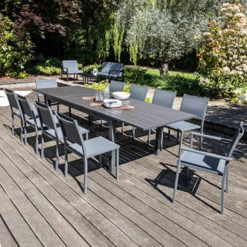 Nice - Ensemble table de jardin extensible et 10 assises aluminium/polywood