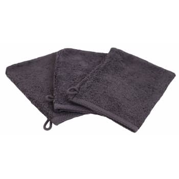 3 gants essentielle - Lot de 3 gants de toilette eponge en coton gris foncé