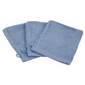 3 gants essentielle - Lot de 3 gants de toilette eponge en coton bleu ciel