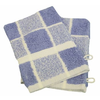 Gants celeste - Lot de 2 gants de toilette carreaux en coton bleu 15x21 cm