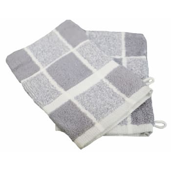 Gants celeste - Lot de 2 gants de toilette carreaux en coton gris 15x21 cm