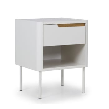 Patipati - Table de chevet contemporaine avec tiroir blanc