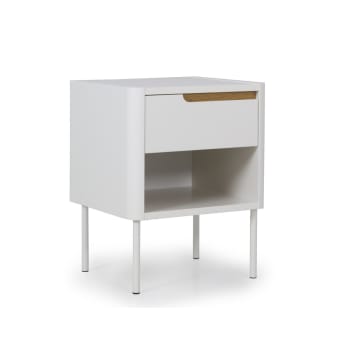Patipati - Table de chevet contemporaine avec tiroir blanc
