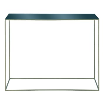 Olia - Console en métal gris bleu et laiton de 100 cm