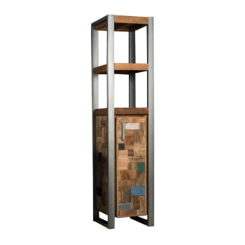 Mueble columna para cuarto de baño teca metal 190 cm