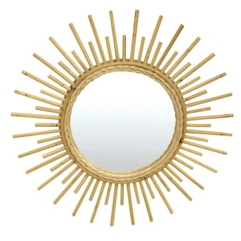 Sun - Miroir en rotin vernis naturel D55cm