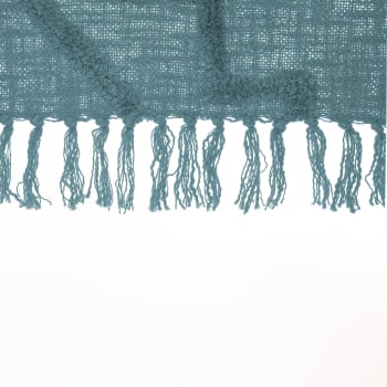 INCA - Jeté de lit à franges coton bleu canard 180 x 130