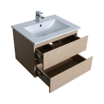 Sorrento - Ensemble meuble simple vasque 60cm avec vaque et colonne  Décor chêne