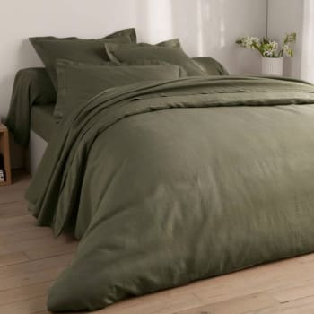 Housse de couette 260x240 en percale de coton vert kaki JULIE