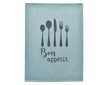 Bon appetit - Lot de 3 torchons 50x70 bleu grisé en coton