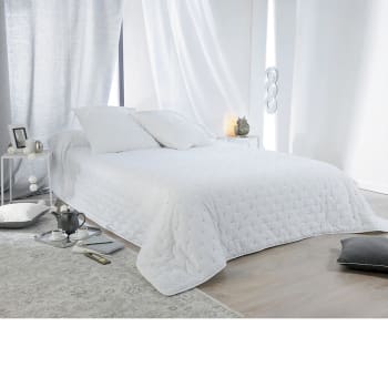LEONIE - Couvre lit aspect matelassé coton blanc 180x240 cm
