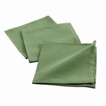 3 serviettes de tables unies coton vert olive 40x40 cm